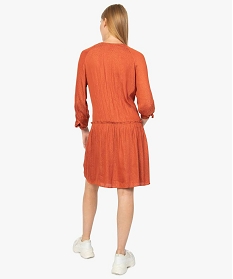 robe femme midi a manches longues en satin imprime orange robesA135601_3