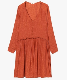 robe femme midi a manches longues en satin imprime orangeA135601_4