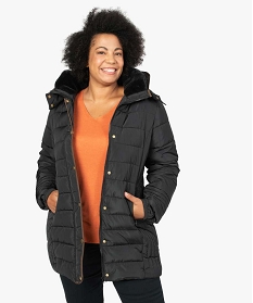 manteau femme grande taille matelasse avec col double noirA139101_1