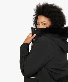manteau femme a capuche fantaisie et details metalliques noirA140401_1