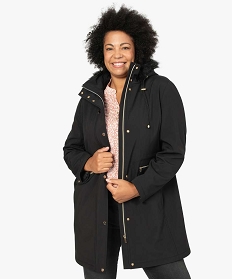 manteau femme a capuche fantaisie et touches metalliques noirA140401_2