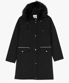 manteau femme a capuche fantaisie et details metalliques noirA140401_4
