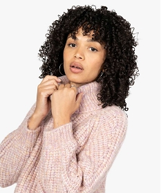 pull femme a col roule et grosse maille douce rose pullsA143001_2