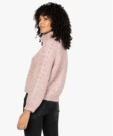 pull femme a col roule et grosse maille douce roseA143001_3