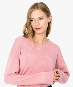pull femme a fentes laterales et col v roseA145601_2