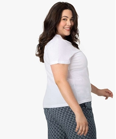 tee-shirt femme grande taille a manches courtes et col v blanc t-shirts en cotonA149301_3