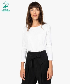 GEMO Tee-shirt à manches longues et col rond femme blanc vif