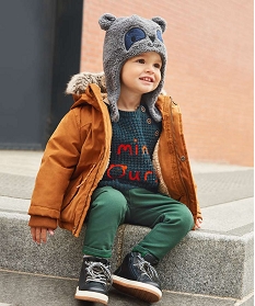 blouson bebe garcon double sherpa avec capuche orange manteaux blousons  bebe