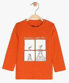 tee-shirt bebe garcon imprime fantaisie en coton bio orangeA172001_1