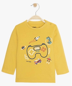 tee-shirt bebe garcon imprime fantaisie en coton bio jauneA172401_1