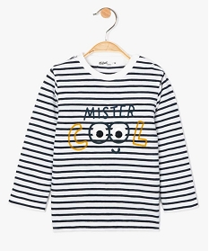 tee-shirt bebe garcon en coton bio a rayures et motif anime bleuA172801_1