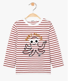 tee-shirt bebe garcon en coton bio a rayures et motif anime rougeA172901_1