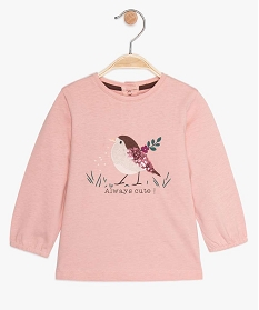 tee-shirt bebe fille imprime animal en relief rose tee-shirts manches longuesA184701_1