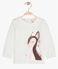 tee-shirt bebe fille imprime animal en relief beigeA184801_1