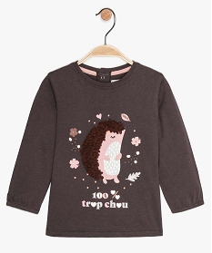 tee-shirt bebe fille imprime animal en relief grisA184901_1