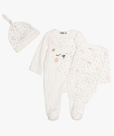 ensemble bebe fille (3 pieces) pyjama velours, body et bonnet beigeA188101_1