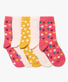 chaussettes fille a motifs coeurs tige haute (lot de 5) roseA195401_1