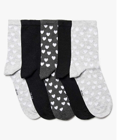 chaussettes fille a motifs coeurs tige haute (lot de 5) gris chaussettesA195501_1
