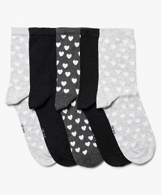 chaussettes fille a motifs coeurs tige haute (lot de 5) grisA195501_1