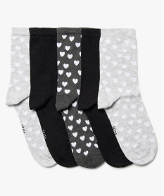 chaussettes fille a motifs coeurs tige haute (lot de 5) gris chaussettesA195501_2
