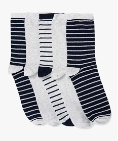 GEMO Chaussettes garçon  rayées à tige haute (lot de 5) Bleu