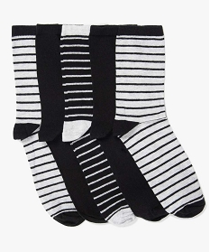 GEMO Chaussettes garçon  rayées à tige haute (lot de 5) noir standard