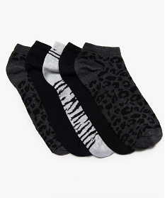 chaussettes femme ultra courtes avec motifs leopard (lot de 5) noirA200701_1