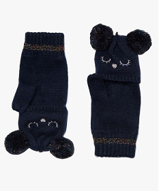 gants fille 2-en-1 avec pompons et details pailletes noir chine foulards echarpes et gantsA205201_2