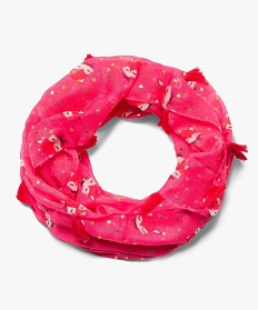 foulard fille forme snood a motifs et pompons rose foulards echarpes et gantsA207101_1