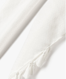 foulard femme uni en maille texturee et finitions pompons blanc standard foulardsA216101_2