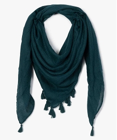 foulard femme uni en maille texturee et finitions pompons vertA216401_1