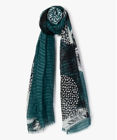 foulard femme tricolore a motifs fleuris vert sacs bandouliereA216601_1