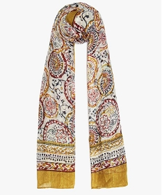 foulard femme a fins motifs multicolores et rayures pailletees jaune autres accessoiresA216701_1