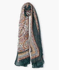 foulard femme a fins motifs multicolores et rayures pailletees vert sacs bandouliereA216801_1