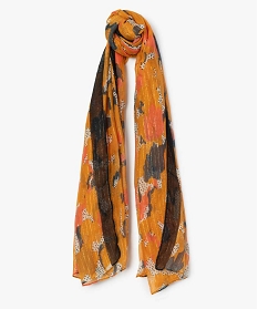 foulard femme a motifs abstraits et fines rayures pailletees jauneA217101_1