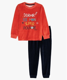 pyjama garcon bicolore en velours avec inscriptions orangeA223701_1