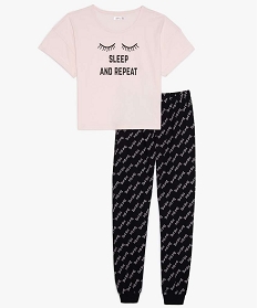 pyjama fille en jersey imprime avec crop top rose pyjamasA229401_1