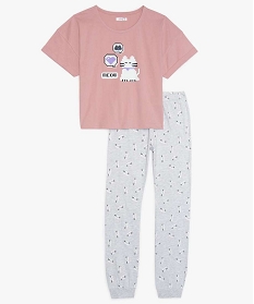 pyjama fille en jersey imprime avec crop top rose pyjamasA229501_1