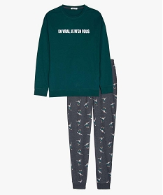 pyjama garcon bicolore en coton avec motif skate vert pyjamasA234701_1