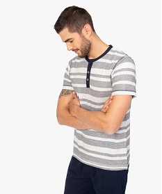 pyjashort pour homme avec haut raye et bas uni bleuA237701_2
