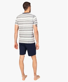 pyjashort pour homme avec haut raye et bas uni bleuA237701_3