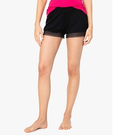 GEMO Short de pyjama en maille fluide avec bas en dentelle femme noir vif