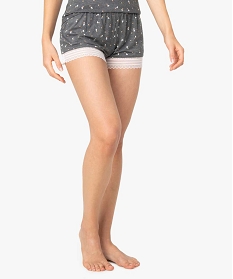 GEMO Short de pyjama en maille fluide avec bas en dentelle femme Gris