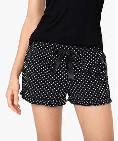 short de pyjama femme imprime a petits volants dans le bas brunA238601_2