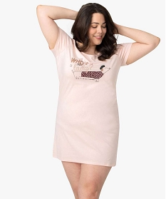 GEMO Chemise de nuit femme grande taille à manches courtes avec motifs Rose