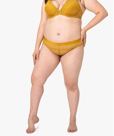 slip femme grande taille en dentelle avec large taille elastiquee jaune culottesA247801_1