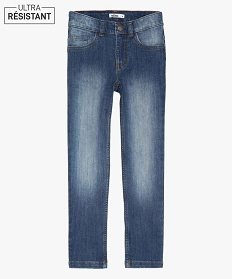 GEMO Jean garçon slim en coton stretch délavé ultra résistant bleu vif