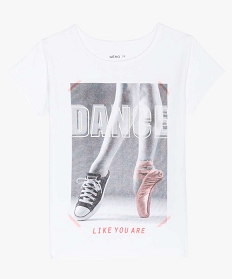 tee-shirt fille en coton stretch imprime danse blancA297501_1