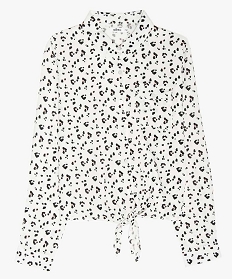chemise fille a manches longues nouee sur lavant a motif animalier blancA311501_1