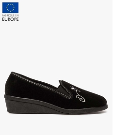 GEMO Chaussons femme à talon compensé et dessus brodé Noir